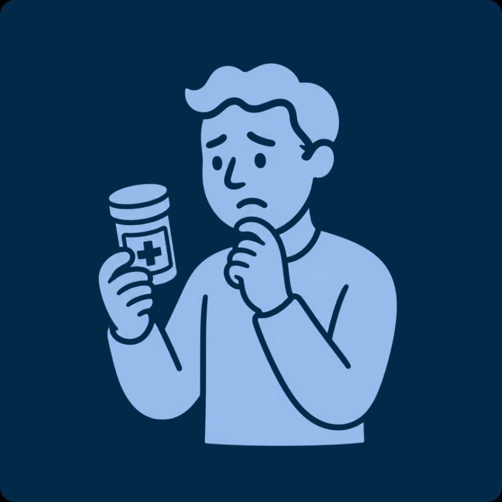Illustration of a practitioner reviewing medication with concern